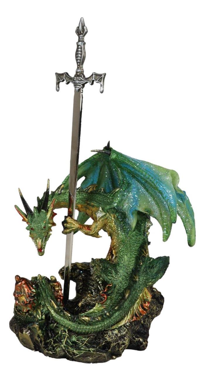 Ebros Gift Sparkly Green Knight Dragon Holding Tiki Bat Sword Letter Opener Figurine