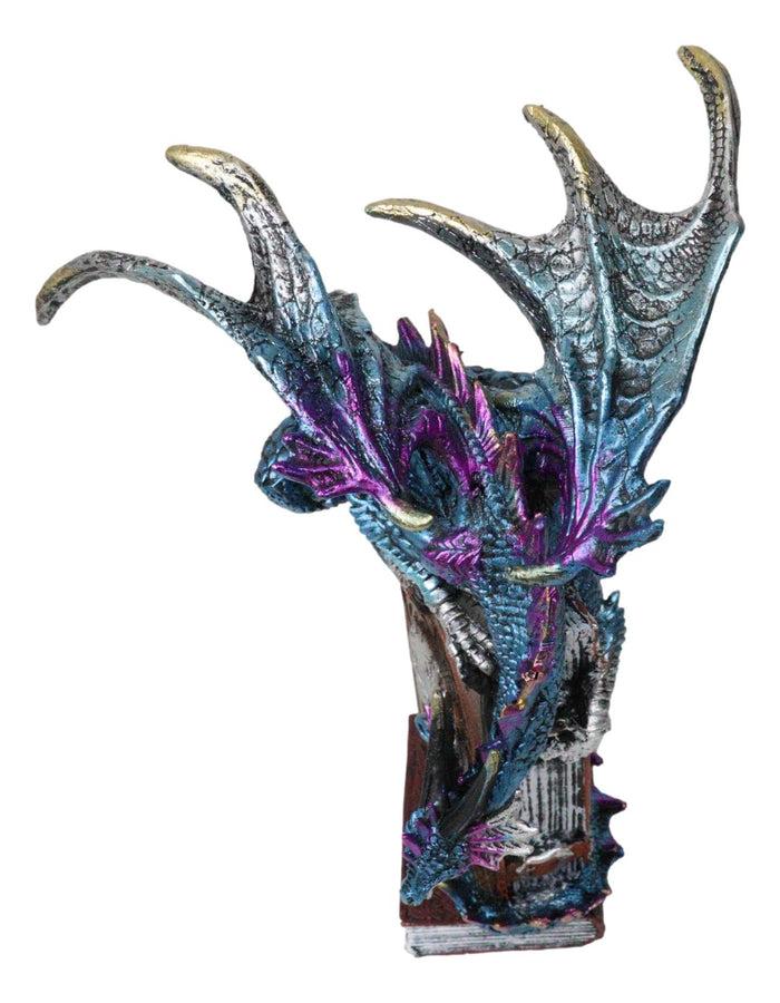 Ebros Gift Spell Caster Metallic Ocean Dragon Perching On Necromancy Skull Books Figurine