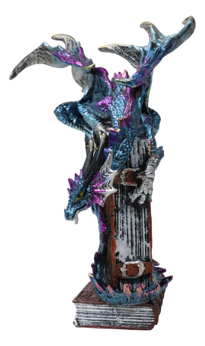 Ebros Gift Spell Caster Metallic Ocean Dragon Perching On Necromancy Skull Books Figurine