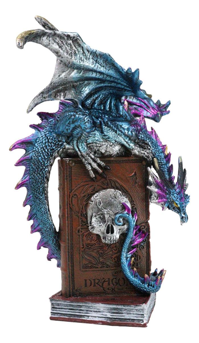 ebros gift Spell Caster Metallic Ocean Dragon Perching On Necromancy Skull Books Figurine