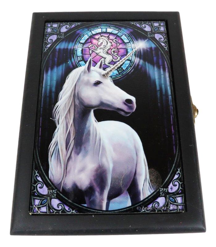 Ebros Gift Spirit Enlightenment Sacred Unicorn Art Tile Wooden Tarot Cards Decorative Box