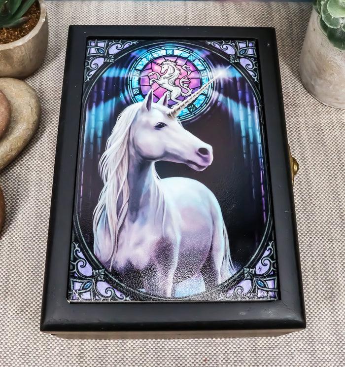 ebros gift Spirit Enlightenment Sacred Unicorn Art Tile Wooden Tarot Cards Decorative Box