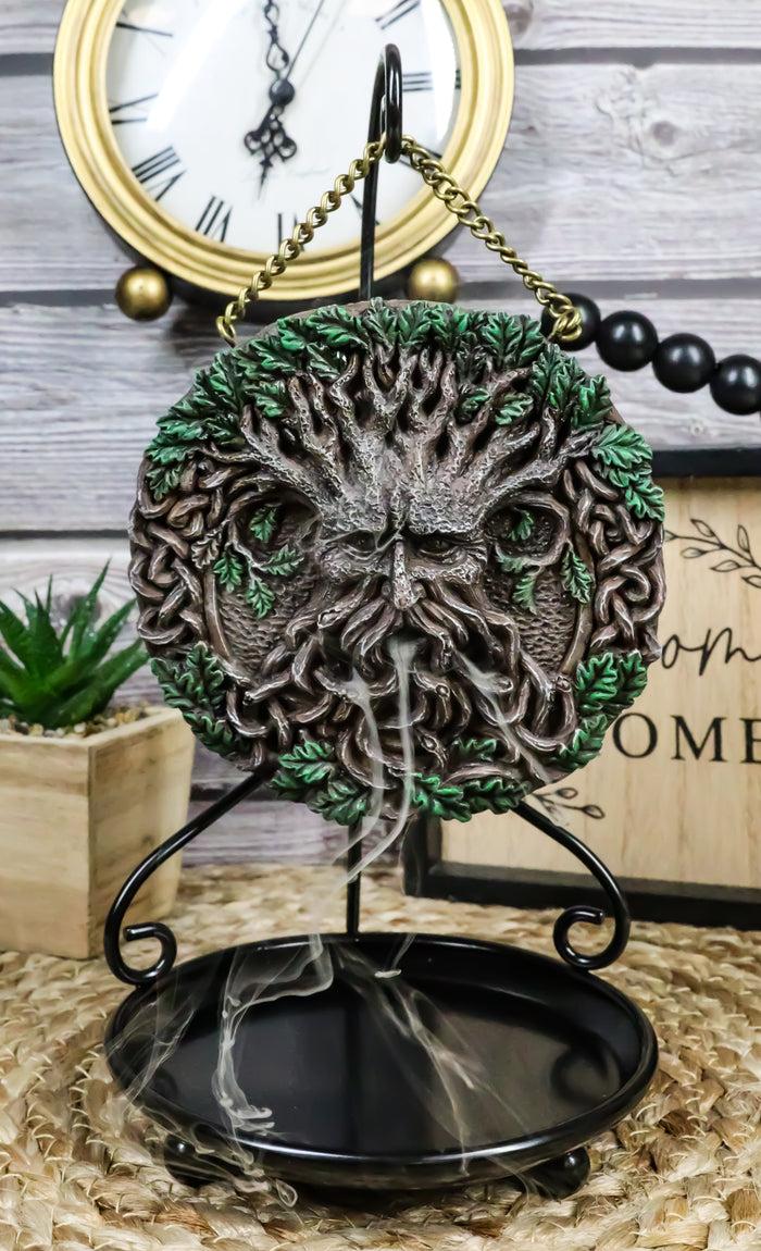 ebros gift Spirit Tree God Ent Celtic Greenman Round Disk Backflow Incense Cone Burner