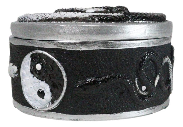 Ebros Gift Spiritual Harmony Black And White Coiled Yin Yang Snake Small Trinket Box 4"D