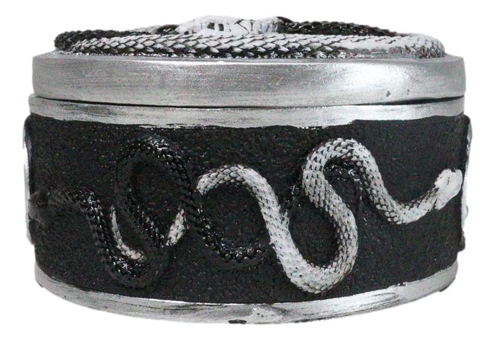 Ebros Gift Spiritual Harmony Black And White Coiled Yin Yang Snake Small Trinket Box 4"D
