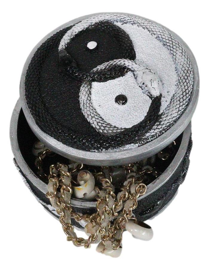 Ebros Gift Spiritual Harmony Black And White Coiled Yin Yang Snake Small Trinket Box 4"D