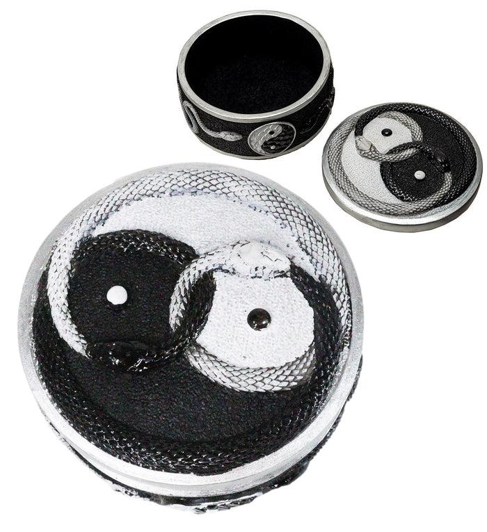 ebros gift Spiritual Harmony Black And White Coiled Yin Yang Snake Small Trinket Box 4"D
