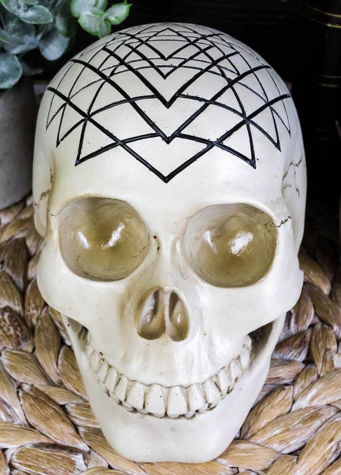 ebros gift Spiritual Sacred Geometry Sri Yantra Shri Chakra Vastu Symbol Skull Figurine