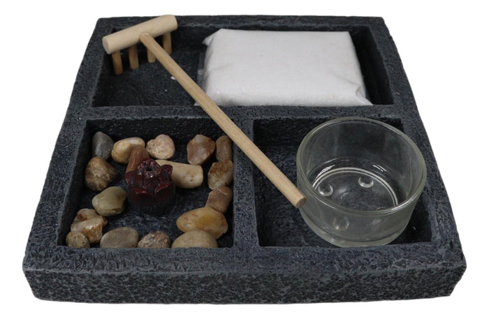 Ebros Gift Square Buddha Zen Garden Set Lotus Incense And Candle Holder Meditation Kit