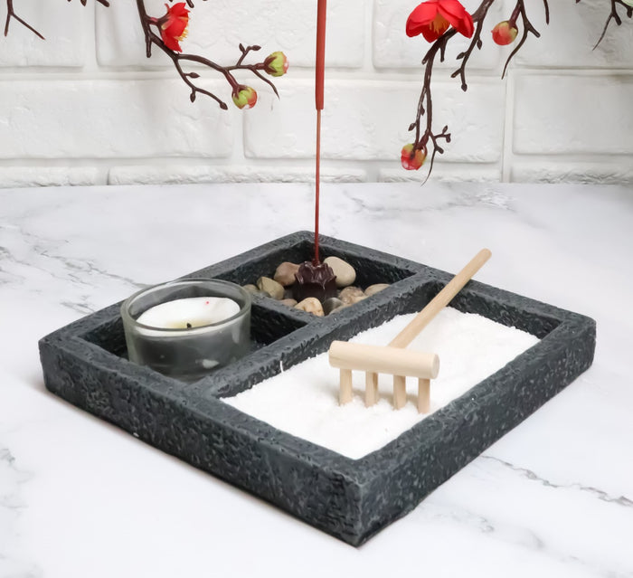 ebros gift Square Buddha Zen Garden Set Lotus Incense And Candle Holder Meditation Kit