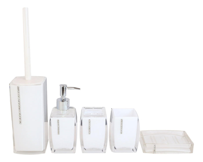 Ebros Gift Stain White Austrian Crystals 6 Piece Chic Bathroom Vanity Accessories Gift Set