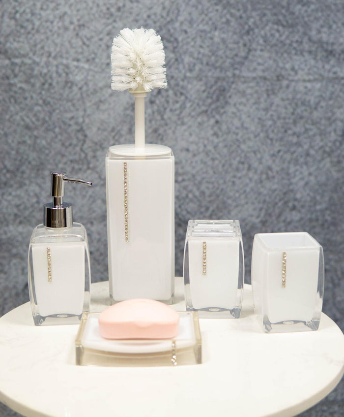 ebros gift Stain White Austrian Crystals 6 Piece Chic Bathroom Vanity Accessories Gift Set