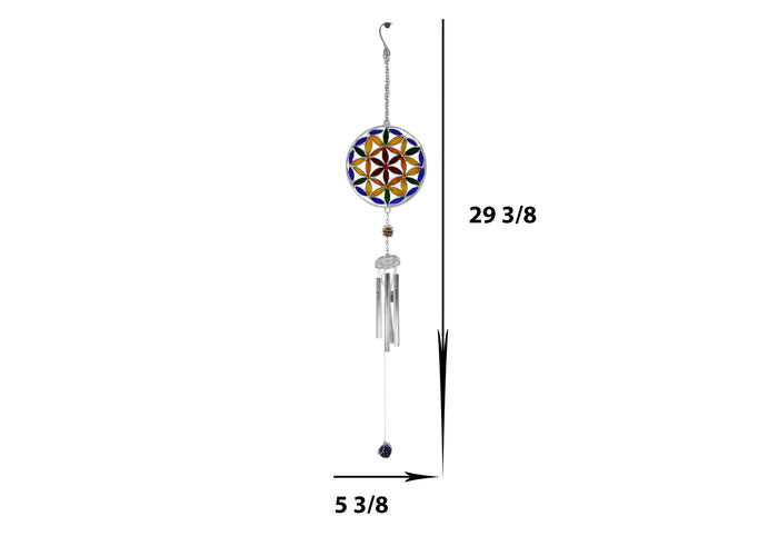 Ebros Gift Stained Glass Colorful Flower Of Life Sacred Geometry Metal Wind Chime Suncatcher