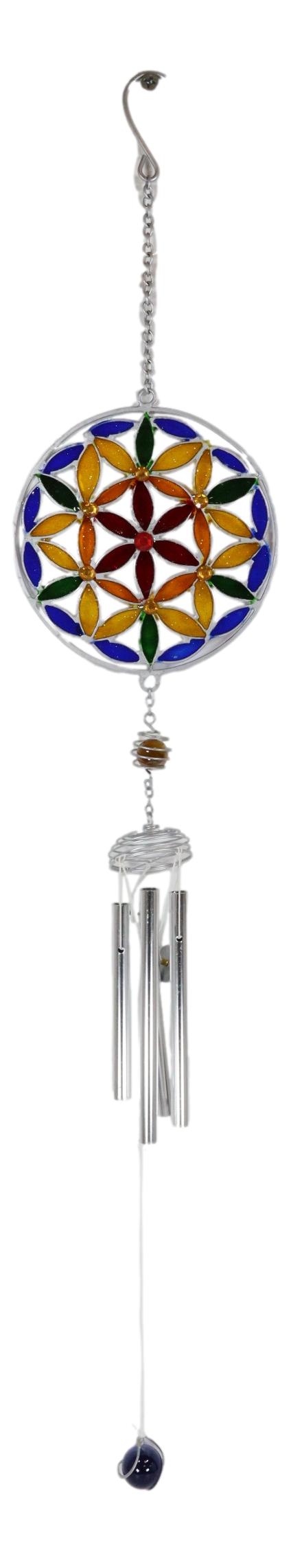 Ebros Gift Stained Glass Colorful Flower Of Life Sacred Geometry Metal Wind Chime Suncatcher