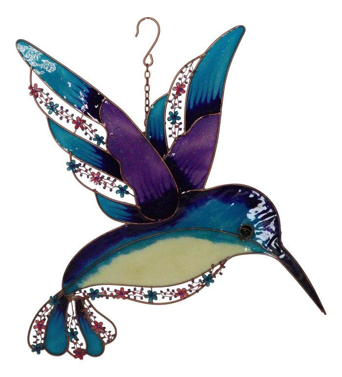 ebros gift Stained Glass Copper And Gemstones Hummingbird Suncatcher Mobile Wall Decor