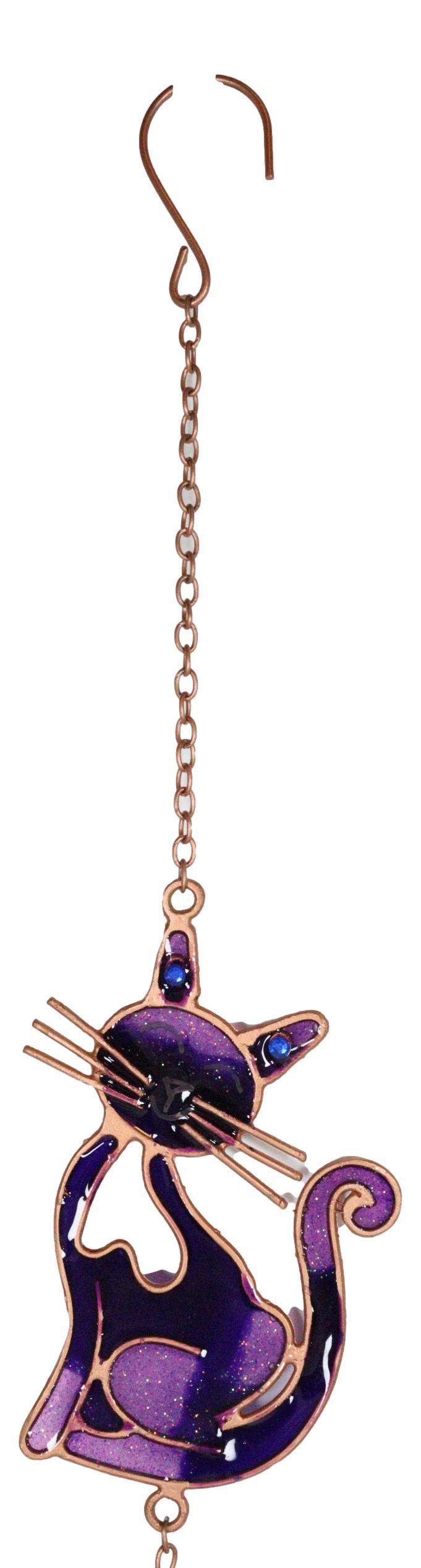 Ebros Gift Stained Glass Feline Love Purple Slinky Cat Wind Chime Suncatcher Garden Patio