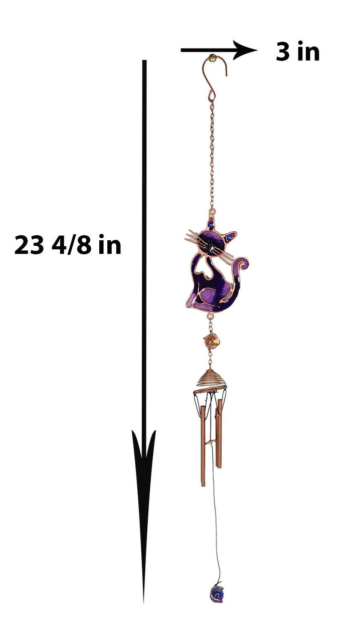 Ebros Gift Stained Glass Feline Love Purple Slinky Cat Wind Chime Suncatcher Garden Patio