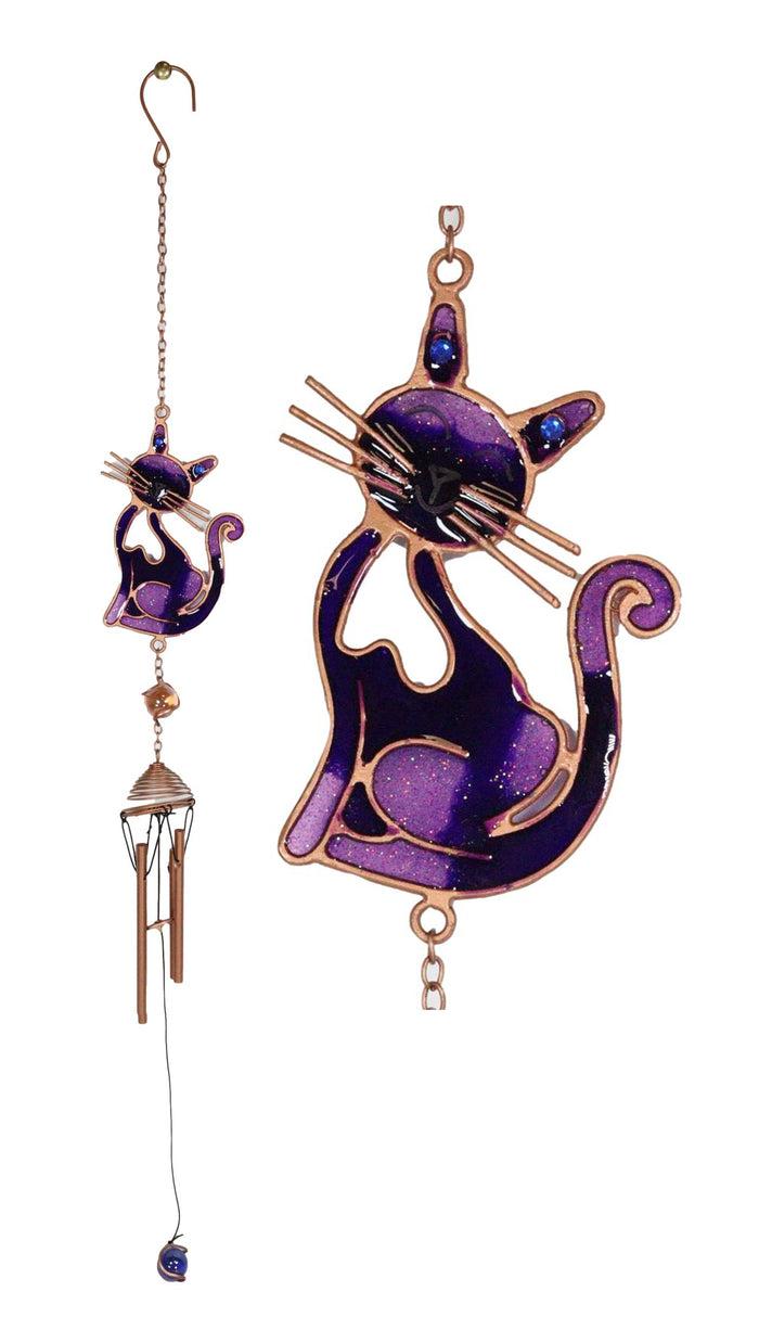 ebros gift Stained Glass Feline Love Purple Slinky Cat Wind Chime Suncatcher Garden Patio