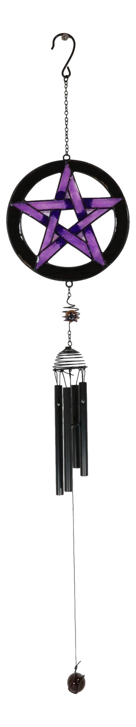 Ebros Gift Stained Glass Pentagram Circle Sacred Geometry Metal Wind Chime Suncatcher