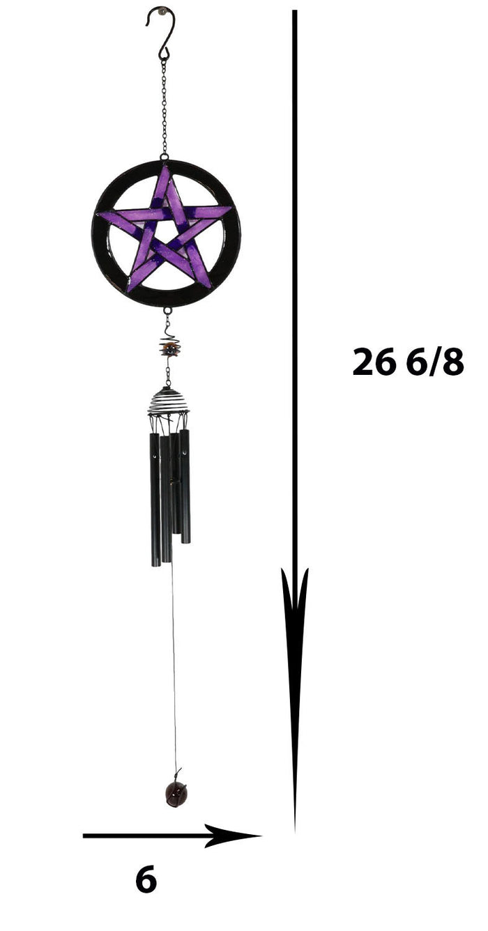 Ebros Gift Stained Glass Pentagram Circle Sacred Geometry Metal Wind Chime Suncatcher