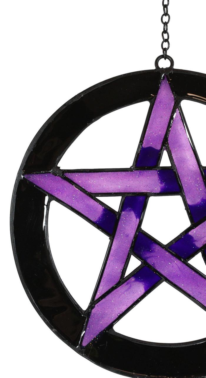 Ebros Gift Stained Glass Pentagram Circle Sacred Geometry Metal Wind Chime Suncatcher