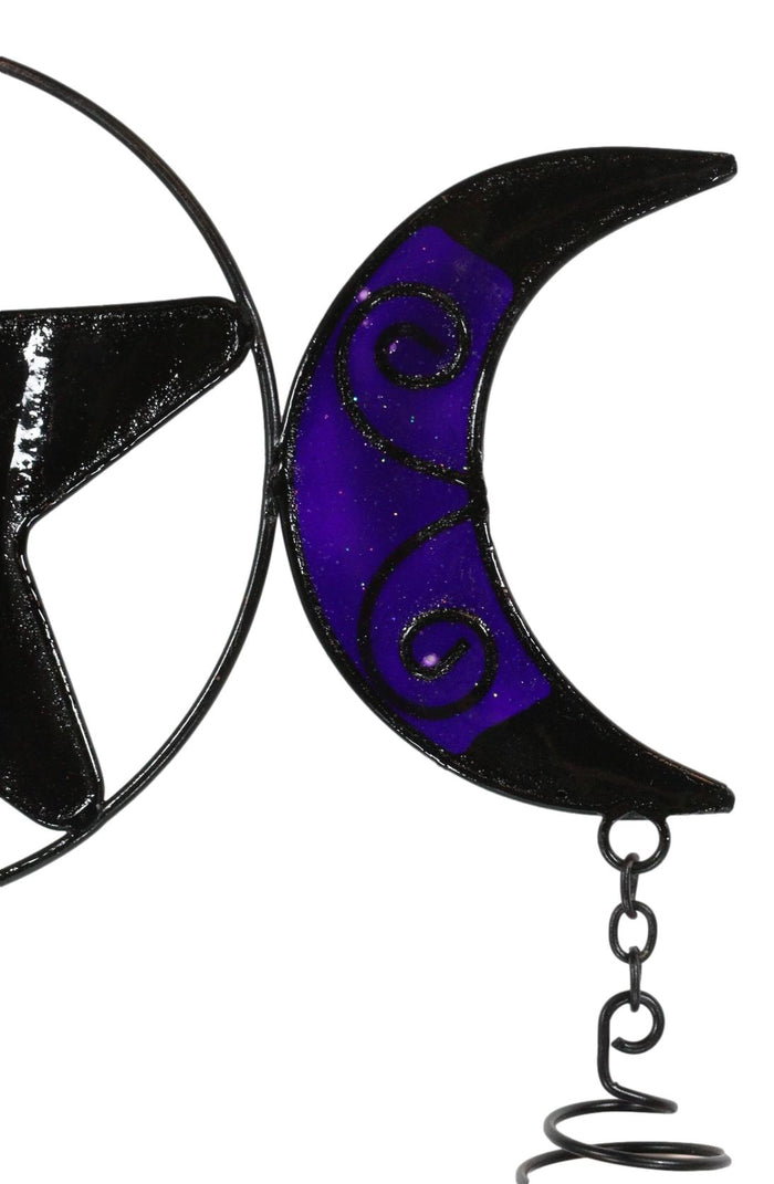 Ebros Gift Stained Glass Triple Moons Pentagram Sacred Geometry Metal Wind Chime Suncatcher