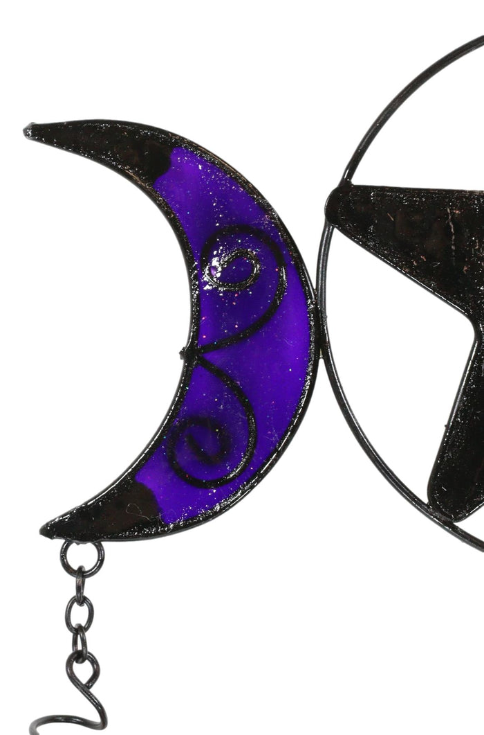 Ebros Gift Stained Glass Triple Moons Pentagram Sacred Geometry Metal Wind Chime Suncatcher