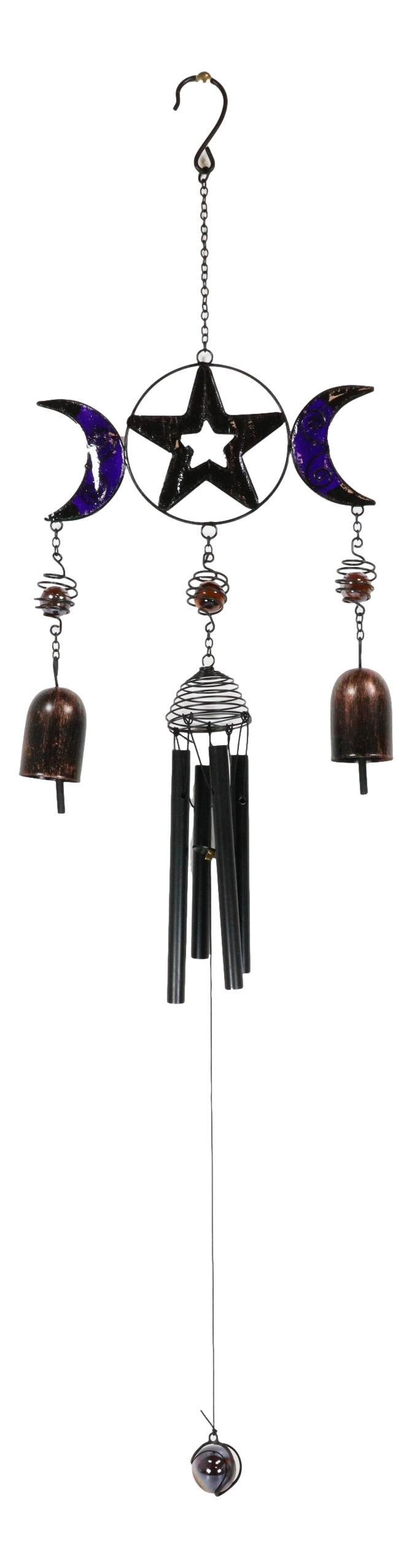 ebros gift Stained Glass Triple Moons Pentagram Sacred Geometry Metal Wind Chime Suncatcher