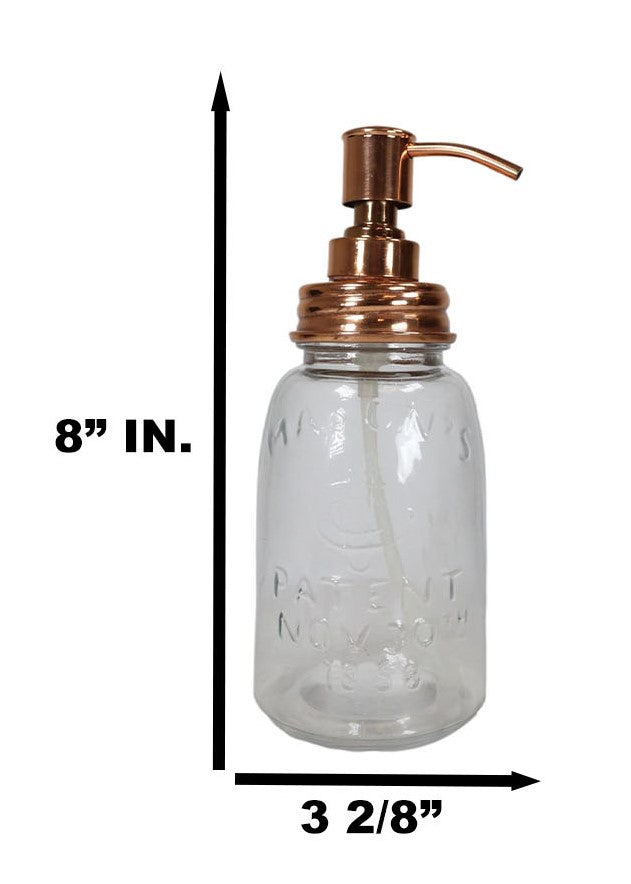 Ebros Gift Stainless Steel Copper Plated Finish Mason Jar Glass Liquid Soap Pump Dispenser