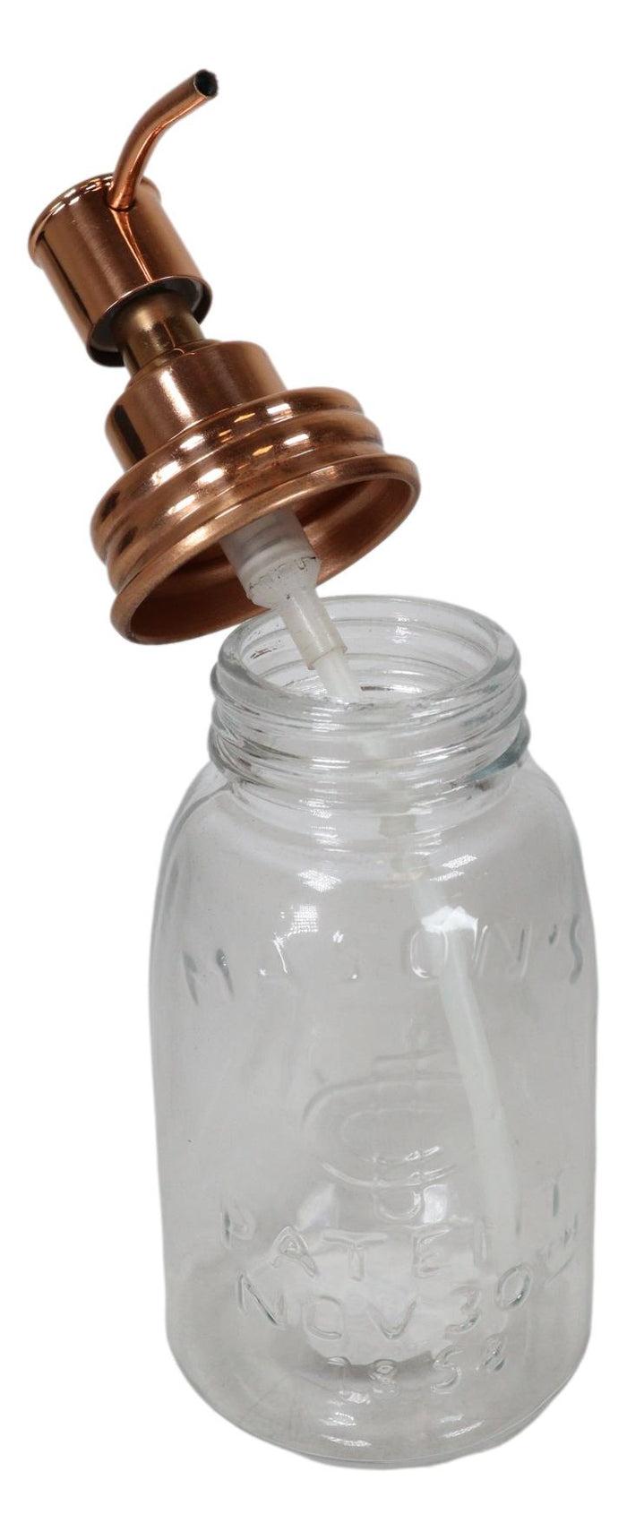 Ebros Gift Stainless Steel Copper Plated Finish Mason Jar Glass Liquid Soap Pump Dispenser