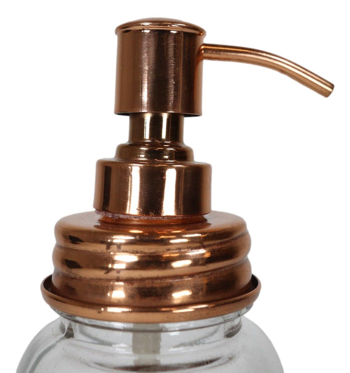 Ebros Gift Stainless Steel Copper Plated Finish Mason Jar Glass Liquid Soap Pump Dispenser