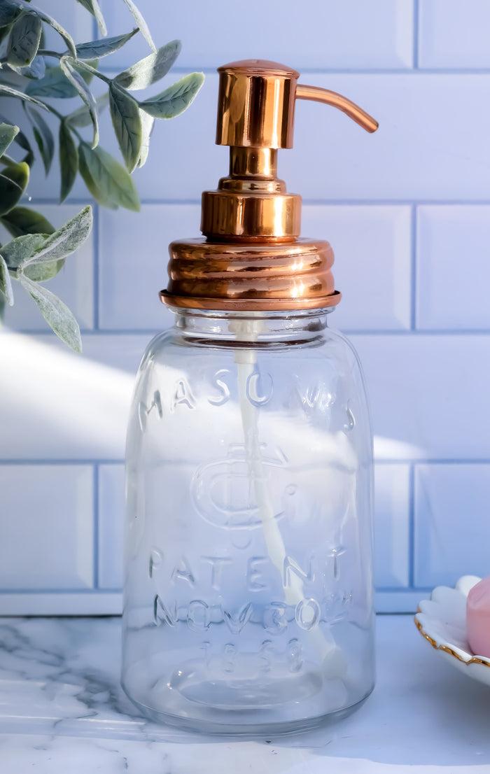 ebros gift Stainless Steel Copper Plated Finish Mason Jar Glass Liquid Soap Pump Dispenser