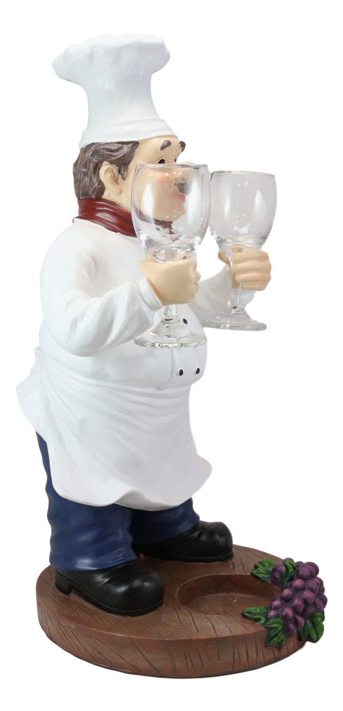 Ebros Gift Standing Chef Paul Vineyard Wine Bottle And 2 Glasses Holder Valet Statue 19"H