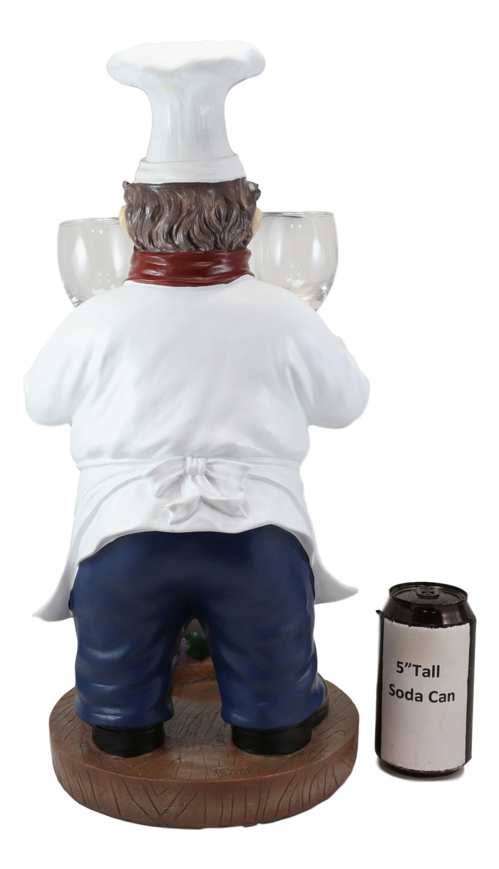 Ebros Gift Standing Chef Paul Vineyard Wine Bottle And 2 Glasses Holder Valet Statue 19"H