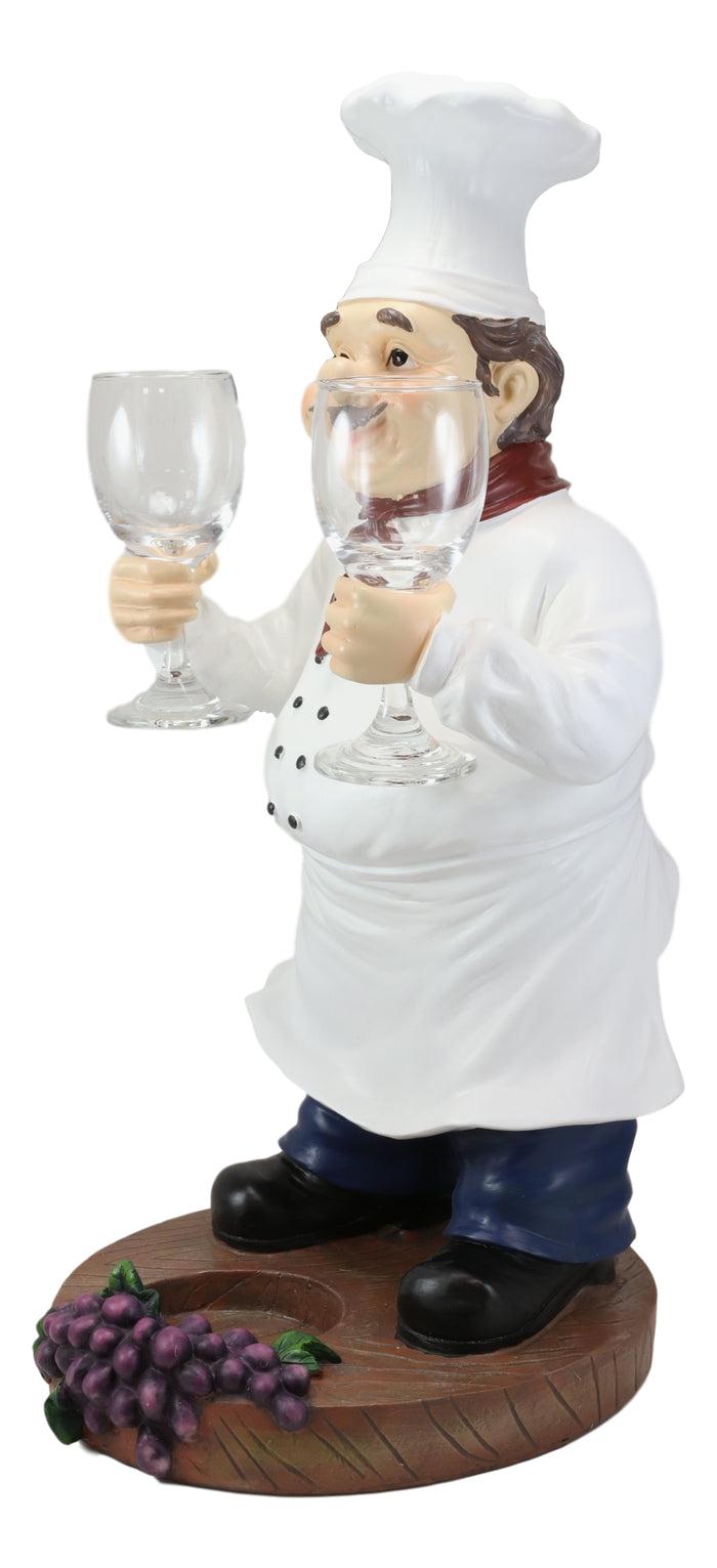 Ebros Gift Standing Chef Paul Vineyard Wine Bottle And 2 Glasses Holder Valet Statue 19"H