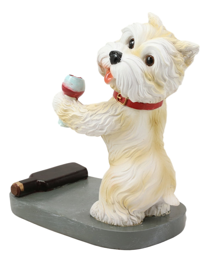 Ebros Gift Standing Red Collar Yorkie Terrier Puppy Dog Holding Glass Wine Holder Figurine