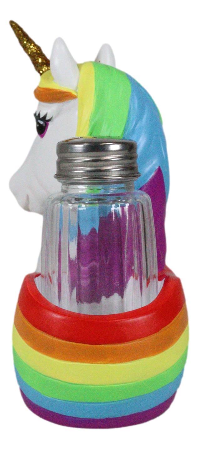 Ebros Gift Stargazer Sacred Pride Gold Horn Rainbow Unicorn Glass Salt Pepper Shakers Set