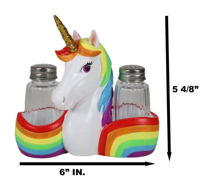 Ebros Gift Stargazer Sacred Pride Gold Horn Rainbow Unicorn Glass Salt Pepper Shakers Set