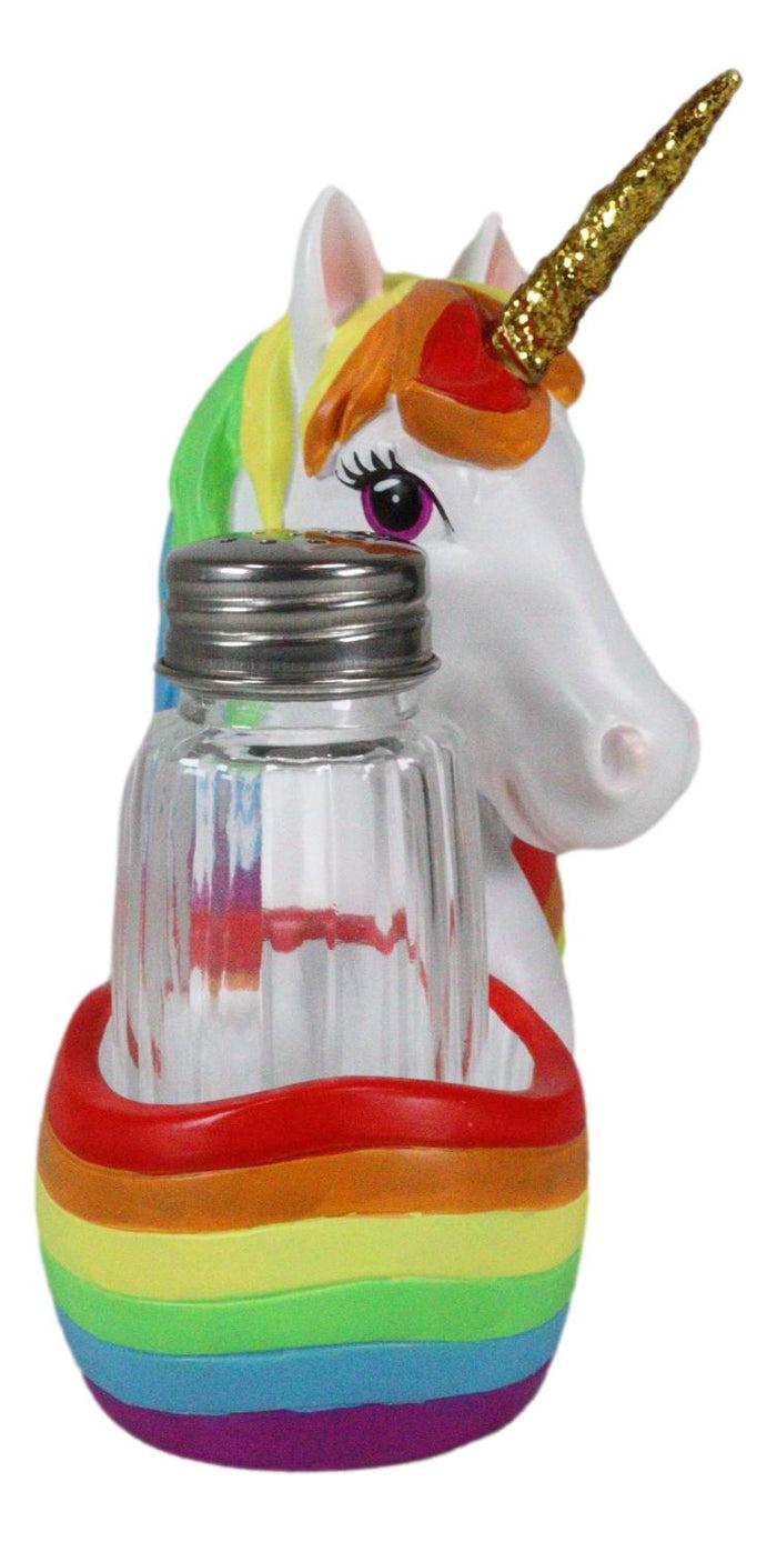 Ebros Gift Stargazer Sacred Pride Gold Horn Rainbow Unicorn Glass Salt Pepper Shakers Set