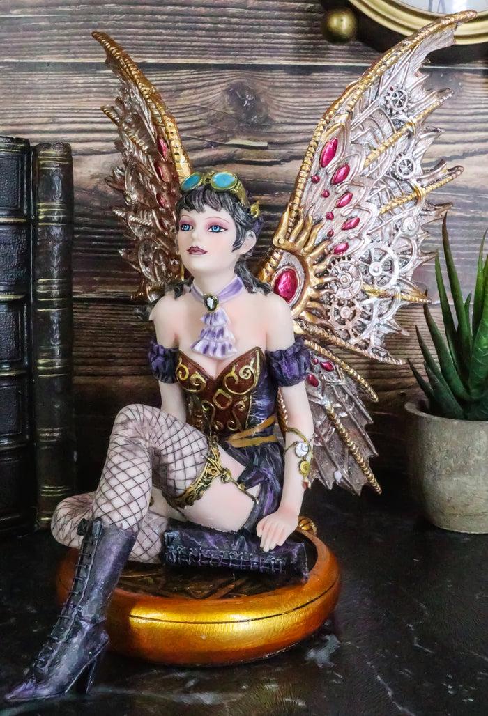 ebros gift Steampunk Air Force Pilot Assassin Fairy Sitting On Time Warp Machine Figurine