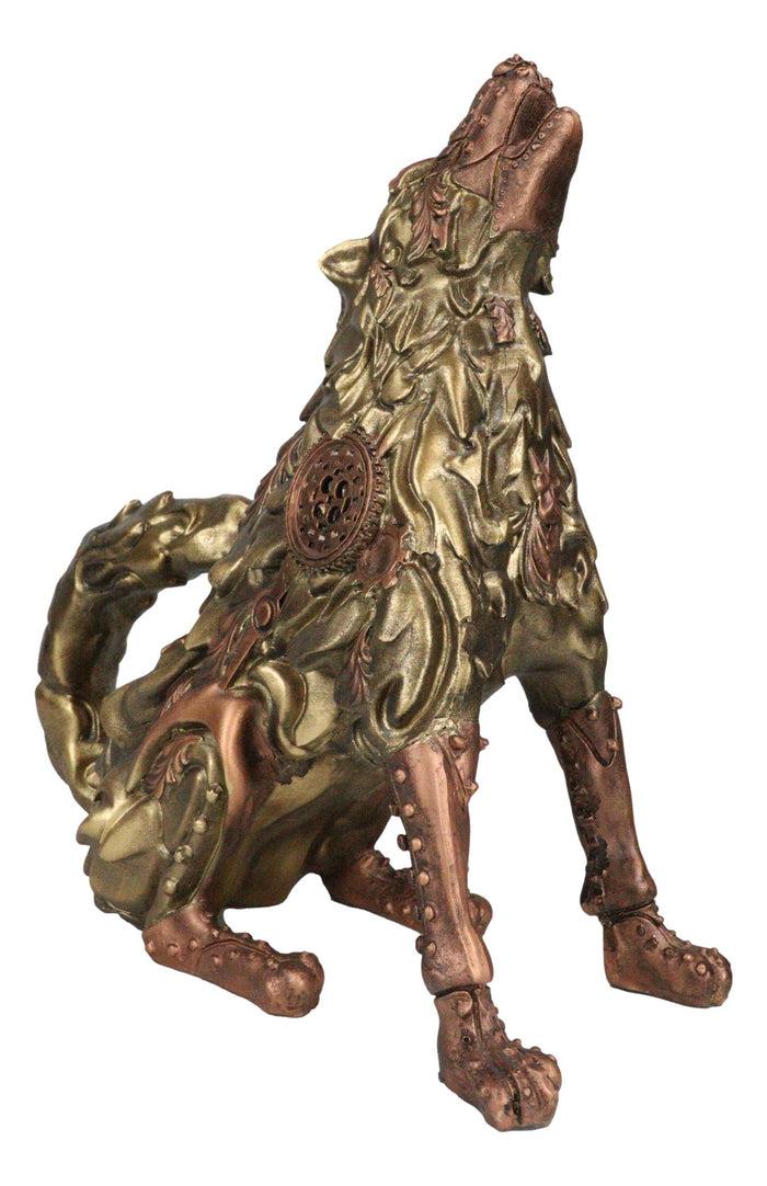 Ebros Gift Steampunk Armor Geared Golden Robotic Alpha Wolf Howling At The Moon Statue