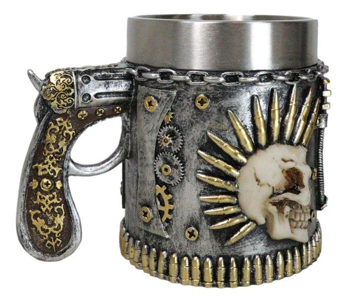 Ebros Gift Steampunk Bullets Mohawk Skull War Dog Coffee Mug With Pistol Revolver Handle