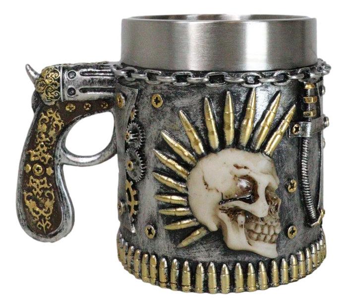 ebros gift Steampunk Bullets Mohawk Skull War Dog Coffee Mug With Pistol Revolver Handle