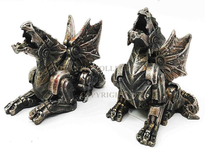 Ebros Gift Steampunk Cyborg Cyclone Roaring Dragon Pair Figurine Set Of 2 Collectible