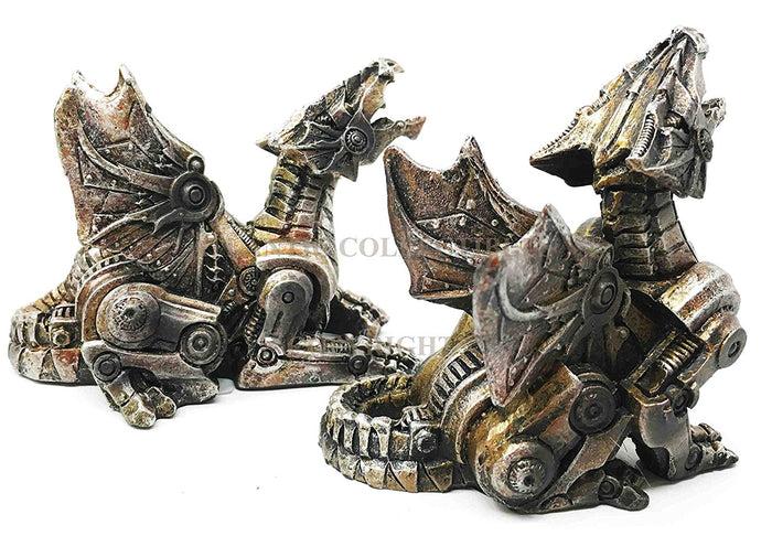 Ebros Gift Steampunk Cyborg Cyclone Roaring Dragon Pair Figurine Set Of 2 Collectible