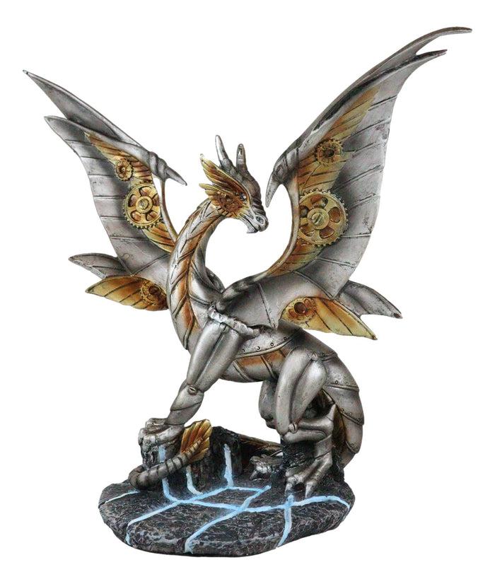 Ebros Gift Steampunk Cyborg Planetarium Dragon 'Silverton' Decorative Figurine 11.75"H