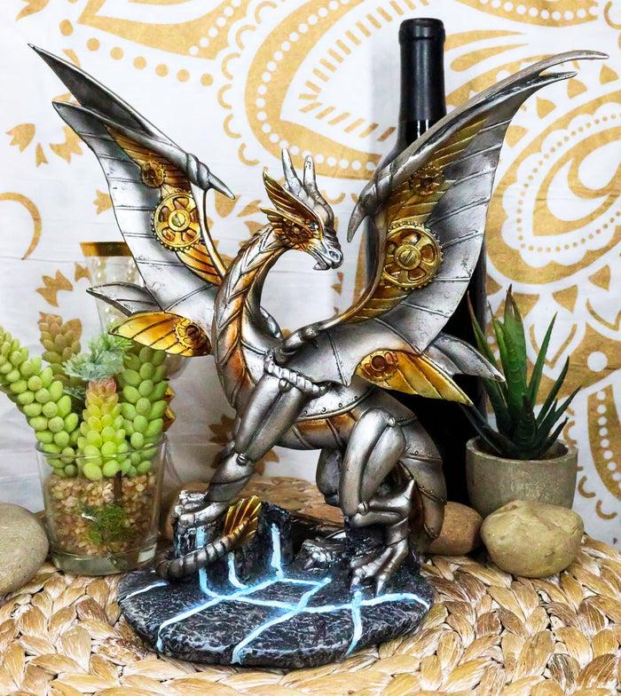 ebros gift Steampunk Cyborg Planetarium Dragon 'Silverton' Decorative Figurine 11.75"H