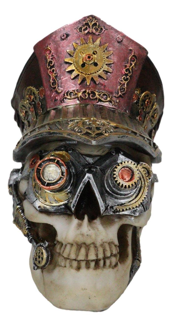 Ebros Gift Steampunk Cyborg Police Inspector Officer Skull With Hat Geared Goggles Figurine