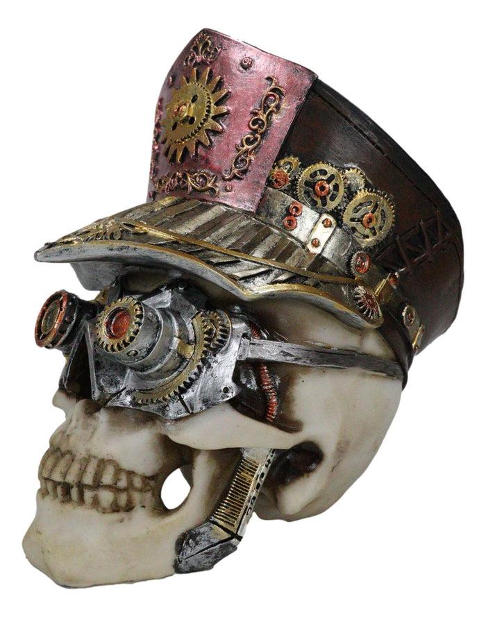 Ebros Gift Steampunk Cyborg Police Inspector Officer Skull With Hat Geared Goggles Figurine