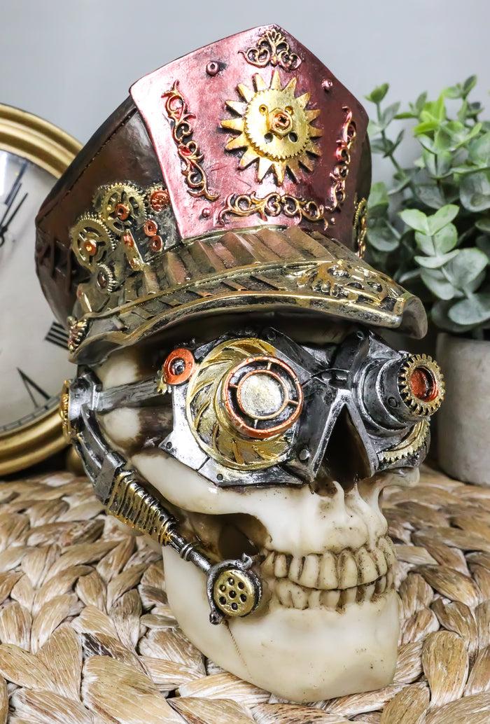 ebros gift Steampunk Cyborg Police Inspector Officer Skull With Hat Geared Goggles Figurine